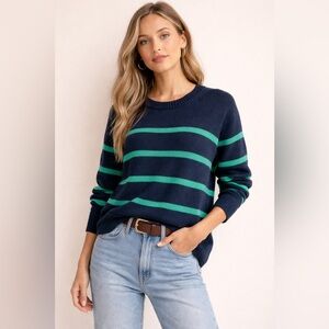 GAP Navy & Green Striped Cotton Sweater | Size Large | NWT